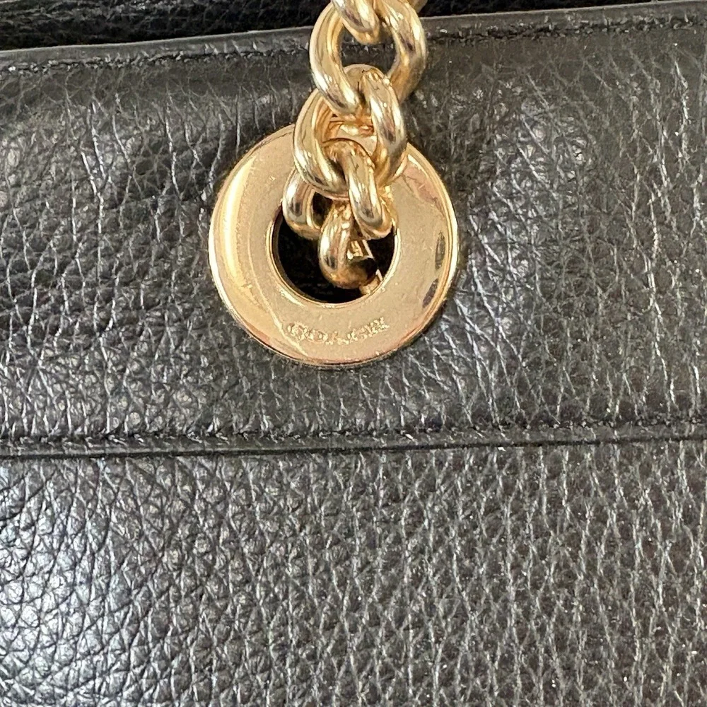 Coach Purse Brooke Chain Carryall Black Polished Pebble Leather EXCELLENT!
